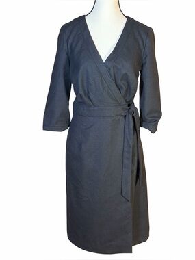 J. Crew Wool Flannel Wrap Dress Midi Heather Charcoal Gray Side Tie Size 8